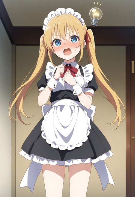 1girl,sincos, ningen mame, toosaka asagi,solo,medium breasts,20yo,maid,maid headdress,
Idea Light Bulb,<lora:Idealightbulb_XL_v1:0.8>
blonde hair, silver eyes,full face blush, aqueduct, open mouth, twintails hair,,
best quality, very aesthetic, absurdres