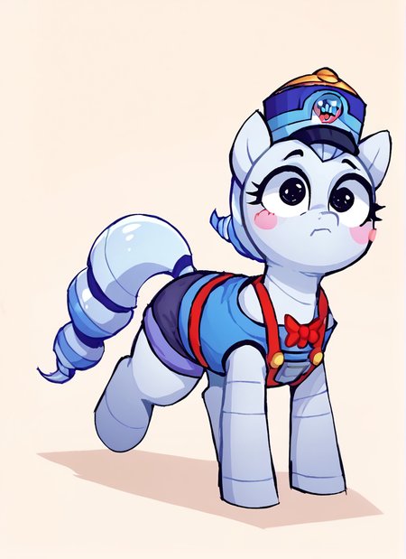 score_9, score_8_up, score_7_up,  bslou   , 1 girl  , blue hat , robot,  red  suspenders,  blue body , blush stickers,  red bowtie , black minishorts ,  bare shoulders, <lora:bslou:1>( , horse girl, pony female  , pony:1.1) all fours,  <lora:SyrupyyyArt:1>syrupyyy