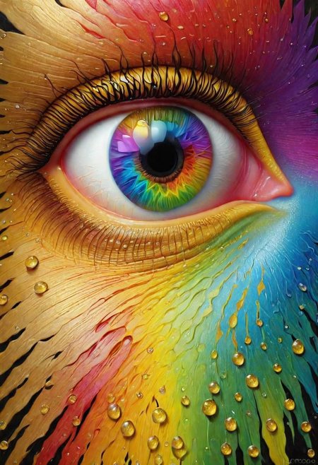 golden tear, hyperdetailed, realism, rainbow, eyeart, quality   <lora:EyeD:1>