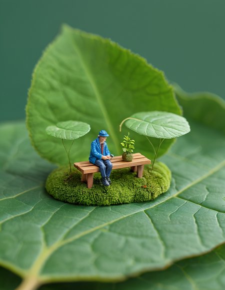score_9, score_8_up, score_7_up, microworldslora, 1man sitting on a tiny bench on a leaf