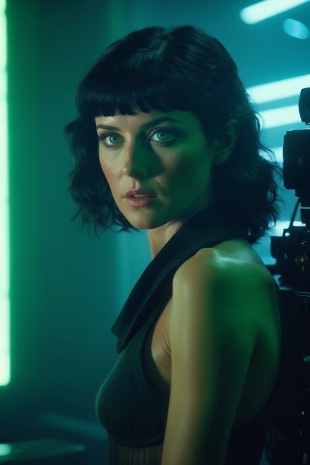 masterpiece, realistic, 8k, (1woman:1.3), european, (freckles:0.7), hazelnut green eyes, (black hair:1.1) <lora:Blade Runner Style:0.3> blade runner, ARRIRAW 4K Cinematic Arri Alexa, Zeiss Master Prime Lenses, Panavision, Film Stock Footage, Kodak Eastman 100T 5247 Cinematic
