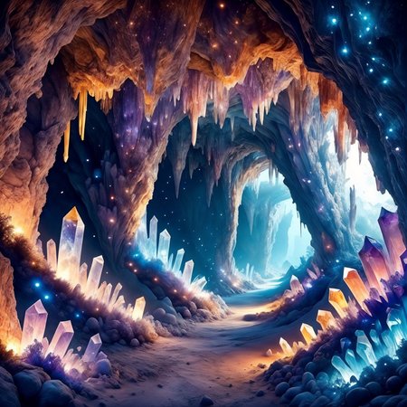 RAW photo, (masterpiece:1.3), subsurface scattering, heavy shadow, (high quality:1.4), (intricate, high detail:1.2), professional photography, HDR, High Dynamic Range, realistic, ultra realistic, photorealistic, high resolution, film photography, ambient lighting, atmospheric effects, <lora:detail_slider_v4:2>, OverallDetail,  <lora:CrystalCaves:1> , arch, cave, cliff, cryca, crystal, fantasy, glowing, landscape, light particles, light rays, mountain, nature, no humans, outdoors, reflective water, road, rock, scenery, sky, smoke, star \(sky\), sunlight, traditional media, underwater, very wide shot, water