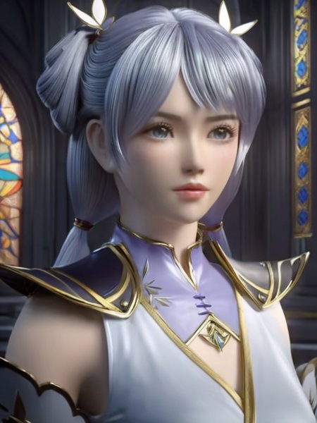 best quality, masterpiece, extremely detailed cg 8k wallpaper,skin gloss,light persona, (extremely delicate and beautiful),1girl, solo,pefect face,, white background, realistic, simple background, twintails, upper body, blue eyes, hair rings, armor, lips, grey eyes, shoulder armor, long hair, grey hair, detached sleeves <lora:HanXue_SDXL-000008:1>, 8k portrait,of beautiful girl white cyborg,elegant,majestic,digital photography,art by artgerm and ruan jia, surreal painting butterfly,highres,focus,colorful,paint,illustration,glow,impossible figures,paradoxical art,paradox,impossible geometry,hypercube,abstract fantasy castle,Beautiful Psychedelic Trippy White Intricate Detailed Elaborate,<lora:3DMM_V12:0.7>,<lora:LowRA:0.7>,