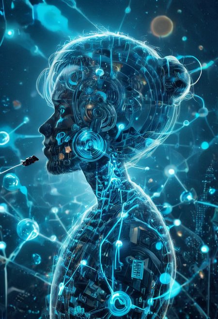 double exposure of Hatsune Miku with long blue hair floating twintails singing merging with a printed circuit board, <lora:DoubleExposure:1>, head, person, 
(masterpiece, best quality, ultra_detailed, highres, absurdres:1.2), 
realistic, photo, circuitry, circuits, chip, processor, motherboard, electronics, side view,  
1girl, solo, (Hatsune_Miku, long_hair, aqua_hair, twintails:2), aqua_eyes, small_breasts, bare_shoulders, necktie, detached_sleeves, sleeveless_shirt, pleated_skirt, black_skirt, aqua_necktie, grey_shirt, black_thighhighs, black_sleeves, arm_tattoo,
<lora:loraeyesxl:0.4>