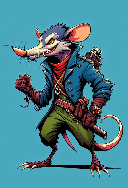 FlashSmoothDigital, a wererat thief,  cartoony concept art