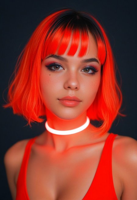 score_9, score_8_up, score_7_up, (realistic:1.4), (thin neck),  ((red theme)), small boobs, cleavage, glowing glowstick choker, (young:1.5), (((boobs focus)))
1girl, multicolored wig, genz_haircut, (bangs:1.1), side view, (detailed face and eyes:1.2), white background, perfect cute face, blushing, ((feminine)), goth makeup, dappled light, sexy cleavage, turning to look at viewer, vibrant colours, jealous_expression, round face, (young:1.3), (((small sagging boobs))), ((glowing, streaks)), circles, evening, black background, dark eyeliner, thick thighs,