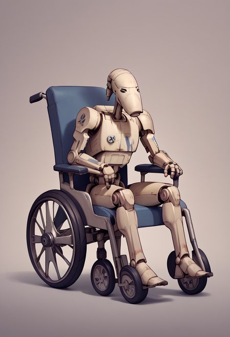 score_9, score_8_up, score_7_up, score_6_up BREAK solo,wheelchair,sitting,  B1 Droid <lora:Wheelchair_XLPD:1> <lora:B1 Droid v1.0 PONY:0.8>