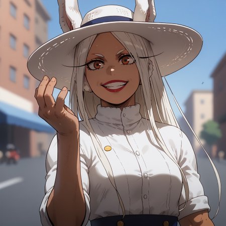 score_9,score_8_up,score_7_up,Mirko, dressed like an american  turist, a camera hanging at her chest, sun hat, ,solo:1.7, looking at viewer, italian city,  on the street, Style-Italy,mammamia, pinched hand pose, lipstick, smilig, happy,