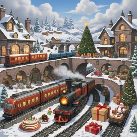train station, bridge, window, science fiction, traditional media, motor vehicle, day, vehicle focus, road, gift, railway, christmas, food, cloud, box, cake, fireplace, plant, weapon, snow