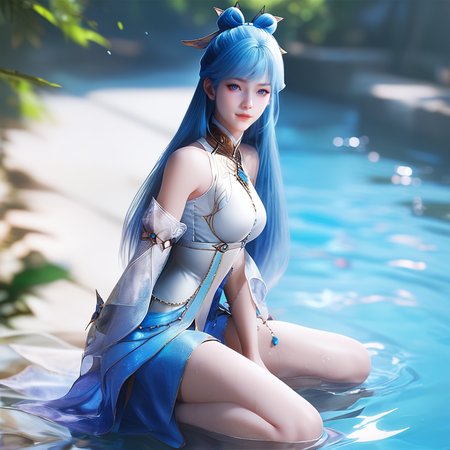<lora:ponywangdonger1v:1>,score_9,score_8_up,score_7_up,water,looking at viewer,blue hair,full body,