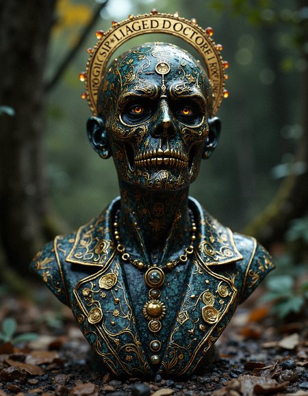 A shiny ceramic bust of a plaguedoctor,   <lora:models\Flux\aidmaMJ6.1-FLUX-v0.4:0.2>, <lora:models\Flux\ck-tarot-000015:0.8> a tarot card in the style of ck-tc featuring,, surreal, global illumination, volumetric lighting, atmospheric haze, dense fog, sharp focus, selective focus, soft focus, dof, depth of field, specular occlusion ambient lighting, god rays,