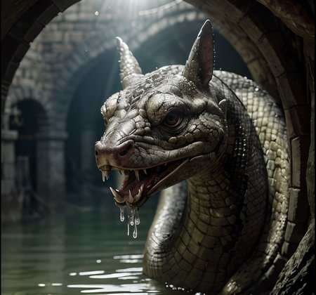 RAW photo, (masterpiece:1.3), subsurface scattering, heavy shadow, (high quality:1.4), (intricate, high detail:1.2), professional photography, HDR, High Dynamic Range, realistic, ultra realistic, photorealistic, high resolution, film photography, ambient lighting, atmospheric effects, <lora:detail_slider_v4:2>, OverallDetail, a giant snake, in a dark, medieval, fantasy, sewer, water, <lora:Sewer:0.7>, epiCPhoto,