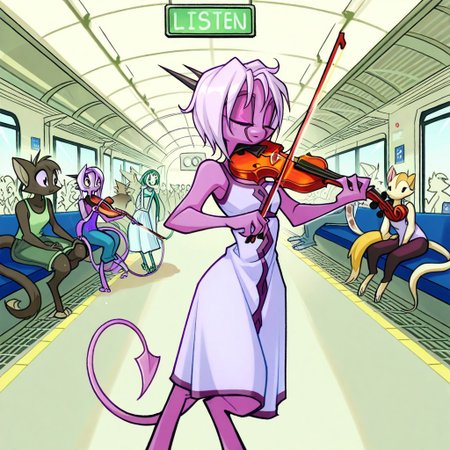 score_9, score_8_up, score_7_up,namah_calah,
1girl,solo,furry,tail, source_furry,horns,
 ,<lora:namah_calah_illustrious:0.8>,
girl plays a violin in a bustling train station, her case open for tips. Passengers pause to listen, and a clock ticks above her, train_station, violin, music, tips, passengers, clock, indoors, focused_expression, sundress, , crowd, performance, urban, dynamic_pose