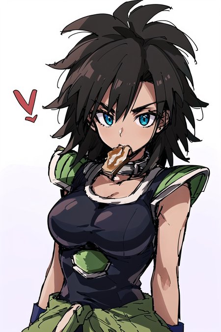 best quality, intricate details,  full body,

 <lora:femBrolyDBSLORA_v10:0.8>  Fem_Broly,   <lora:toastInMouthLora_v1:0.8> toast in mouth,