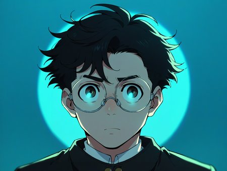 score_9, score_8_up, score_7_up, score_6_up, score_5_up,   <lora:dandadanXLP:1> dan, 1boy, blue lighting, portrait, black hair, glasses,
