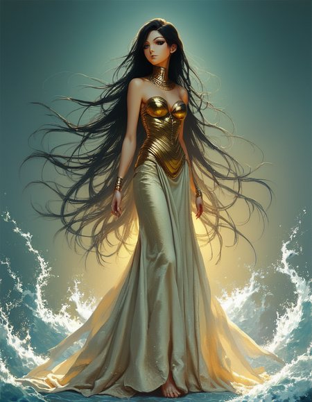 score_9, score_8_up, score_7_up, score_6_up, |manga, A full-body shot of a tall, elegant Egyptian woman in a flowing, gold-embroidered gown. Her dark hair is styled in loose waves, and she stands with a regal posture, her deep brown eyes framed by dramatic eyeliner. Her expression is one of serene confidence., highly detailed, backlight <lora:ponys-dream:.9>