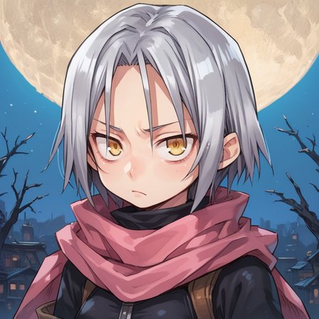 score_9, score_8_up, score_7_up, score_6_up, source_anime, BREAK, <lora:Zilva:0.70> , zildef, 1girl, short hair, grey hair, yellow eyes, scarf, pink scarf, bodysuit, bodysuit under clothes, looking at viewer,  serious expression, closed mouth, clutter, (portrait), face,  <lora:zy_Detailed_Backgrounds_v1:0.6> , detailed background, highly detailed, moon, night, <lora:cr33pp41ntXLP:0.6> , cr33pp41nt,