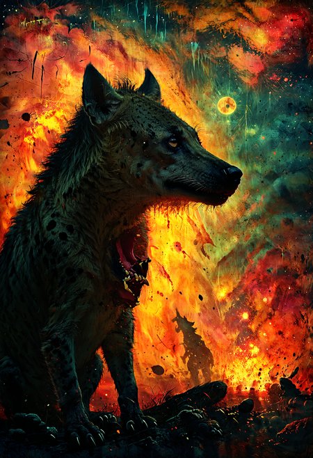 The monsters ate, I'm a hyena, so it's nothing to wait, <lora:xl_more_art-full_v1:0.4>,  <lora:MJ52:0.4>, Flickering light, <lora:Lost_In_Dreams:0.8>, <lora:EnvyFeverDreamXL01a:0.7>