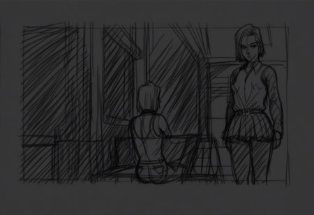 android 18, andy18, raw sketch line art,