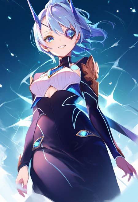 (score_9:0.9),score_8_up,score_7_up,anime style,rating_safe,(zPDXL),<lora:XB2 Praxis & Theory ponyXL v1:0.8>,Theory,black bodysuit,1girl,smile,solo,looking at viewer,