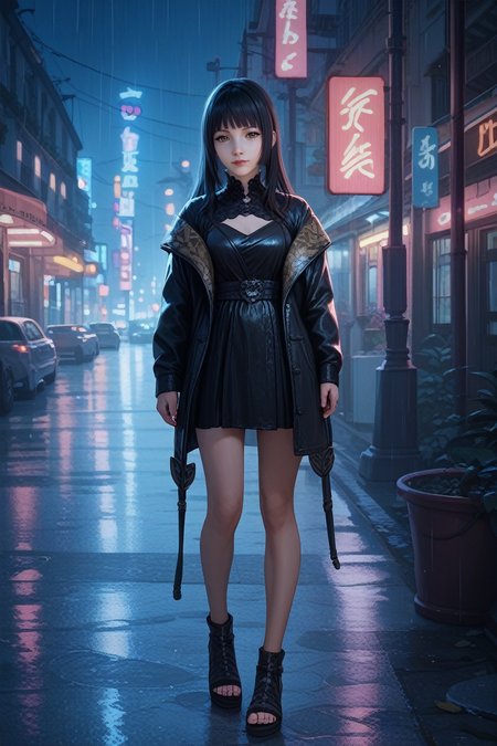 score_9, score_8_up, score_7_up,
<lora:FFGentiana:0.8>
FFGentiana, 1girl, black hair, long hair, blunt bangs, looking at viewer, standing in the rain on a neon-lit city street at night, full body