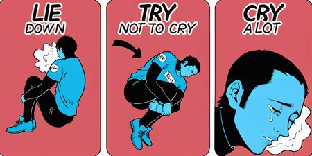 anime artwork score_9, score_8_up, score_7_up, best quality, high quality, source_anime, <lora:PD-STYLE_SmoothAnime2-SDXL:0.7> <lora:MEME-TNTC-000011:0.9>blue robot, metal skin, neon circuits,  m3m3, comic,  english text, arrow \(symbol\), eyes closed,  tears, fetal position (red background) (exclaimation marks)
 . anime style, studio anime, highly detailed, cel shading, line art