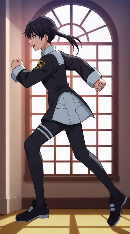 score_9, score_8_up, score_7_up, best background, detailed background, 4k, upscale, anime_source  Tamaki Kotatsu, Main Outfit, solo, open mouth, sweat, indoors, corridor, full body, window, profile, clenched hand, running  <lora:JN_Tamaki_Kotatsu_Pony:0.8>
