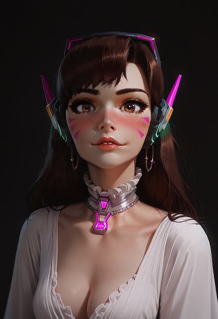score_9, score_8_up, score_8. score_9, score_8_up, score_7_up, score_6_up, masterpiece, 4k, high quality, (best quality:1.1), ExpressiveH,(close up)
1girl, (brown hair, brown eyes), long hair, medium breasts, d.va_overwatch, headphones, whisker markings, facepaint:1.1, blushing, looking at viewer, seductive smile, g0dd3ss, white dress, cleavage
black background
