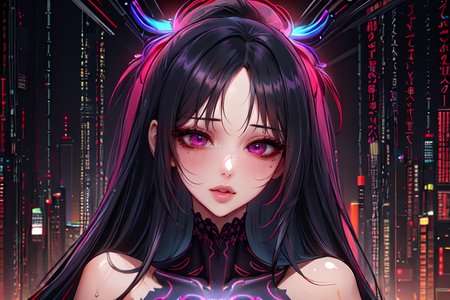 highly insanely detailed, masterpiece, top quality, best quality, highres, 4k, 8k, RAW photo, (very aesthetic, beautiful and aesthetic),  
(code_style,codestyle),english text, 
<lora:CodeStyle (half generic class)_564920:0.7>, 
(1girl:1.3), 1other, 
neon red background,neon purple background,neon blue background,(fluid color background,color bokeh background,psychedelic color background),âââ