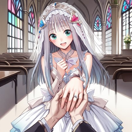 score_7_up, score_6_up, score_5_up, source_anime,
<lora:kishida.atelier.pony:1.1>, kishida, lulua, wedding dress, happy, blush,
inside a church,
<lora:wedding-ring-ponyxl-lora-nochekaiser:0.8>, wedding ring, marriage proposal, pov, pov hands, hand grab,
