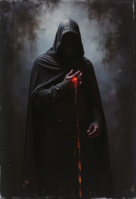 Satanic youn a dark, thick strokes, impasto, Albrecht Durer, Rembrandt, baroque art, alla prima, sfumato, chiaroscuro, intense light, lens flare, synthwave