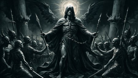 For our struggle is not against flesh and blood,but against the rulers,against the authorities,against the powers of this dark world and against the spiritual forces of evil in the heavenly realms.,style of benjamin carre,illustration