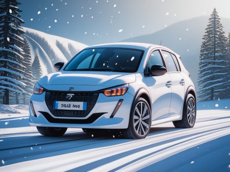 score_9,score_8_up,score_7_up,score_6_up,neon colored luxury rims, slammed, extreme detail, peugeot, 208 , manga, anime , Hyper detailed car, perfect soft lighting, great lighting, car , fisheye lens, blue 208, country, snowing,(snow), mountains, mount fuji, lake, rallye, ground, snow on ground, forest  <lora:208_xl:1>