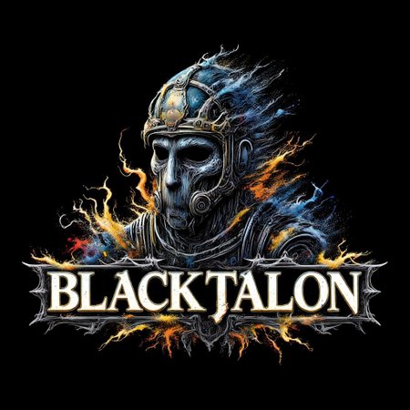 ("BLACKTALON" text logo:1.3) Zombie soldier wearing a biohazard gas mask, black and gold filigree, navy and gold vapor swirls, black background <lora:Harrlogos_v2.0:0.8>