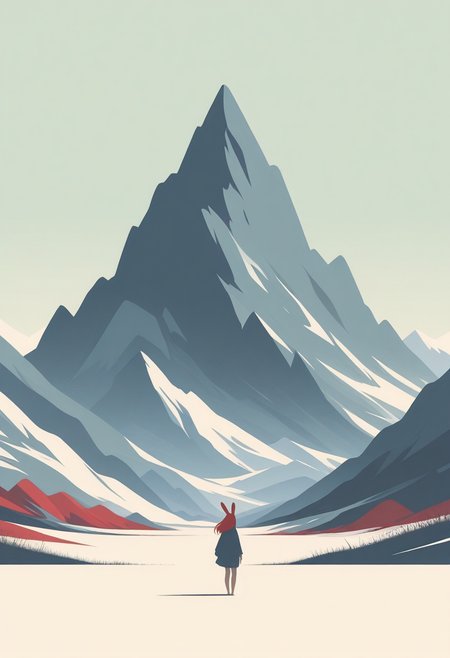 masterpiece,best quality,amazing quality, very aesthetic,minimalistic, flat color, no lineart,rabbit girl,mountain,red hair,green eyes, [silhouette, simple bright background]
<lora:Clean_Minimalist_Illustrious:1.0000000000000002>