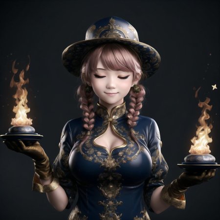 <lora:porcelain_gzhel_black:1.0>, (black  porcelain, Gzhel, rococo:1.0),  

 4girls, announ \(kurotya\), aqua eyes, arms up, black gloves, black hair, black headwear, blush, book, breasts, brown hair, chinese clothes, closed mouth, dark-skinned female, dark blue hair, dark skin, eyes visible through hair, fingerless gloves, fire, gloves, hair rings, hands up, hat, highres, holding, holding book, jewelry, long hair, looking at viewer, multiple girls, one eye closed, open mouth, pink hair, red eyes, red headwear, ring, short hair, small breasts, smile, star-shaped pupils, star \(symbol\), symbol-shaped pupils, twintails, yellow eyes