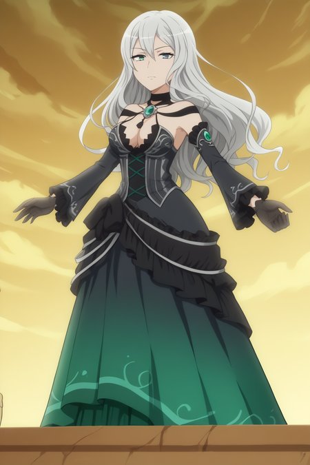 score_8_up, anime screencap, Alfia, heterochromia jevelry, black layered dress, detached sleeves, black gloves <lora:COMMISSION-Danmachi-Alfia-PDXL:0.8>
