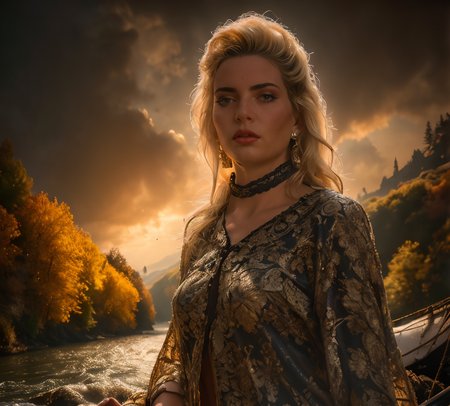 RAW photo, (masterpiece:1.3), subsurface scattering, heavy shadow, (high quality:1.4), (intricate, high detail:1.2), professional photography, HDR, High Dynamic Range, realistic, ultra realistic, photorealistic, high resolution, film photography, ambient lighting, atmospheric effects, <lora:detail_slider_v4:2>, OverallDetail, Samantha, <lora:Samantha:1>, as a ferryman, in a boat on a river,  <lora:FantasyRiver:0.7>, fantri,  <lora:zoom_slider_v1:-1>