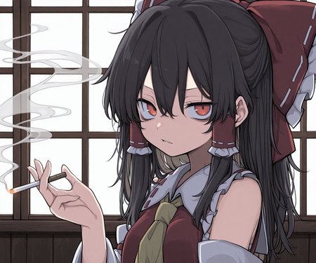 masterpiece, best quality, amazing quality,  1girl, solo,  looking at viewer, smoking,  <lora:Uwata_h ILXL:1> Uwata_h,  touhou