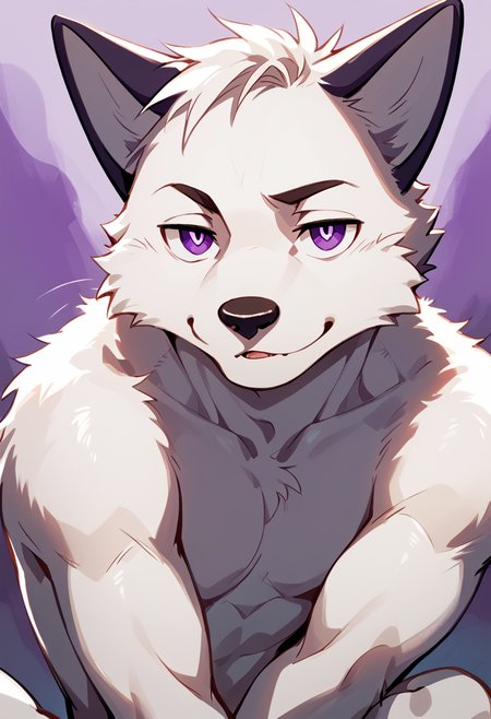 score_9, score_8_up, score_7_up, high quality, hires, by fruitz, furry, fox, white body, purple eyes, furry male, 1boy, solo, slim, seductive, naked body, looking at viewer, legs out of frame, <lora:Fruitz_style:1.2>