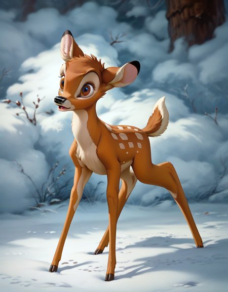 score_9, score_8_up, score_7_up, score_6_up,
bambi, young, adult, no horns, deer, solo, ((Four legs,)) hyperdetailed, detailed fur
<lora:add-detail-xl:0.8><lora:Bambi:1>  <lora:Furry Enhancer 6.1:0.8>