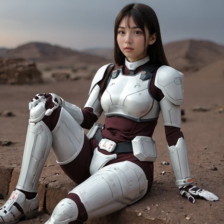 score_9,score_8_up,score_7_up, orgasm face,eyes,shiny oild skin,looking at viewer,sweat,
terraformarsmoviebodysuit, armored bodysuit, black bodysuit, white armor, boobplate, shoulder pads, wrist guards, black gloves, white gloves, utility belt, belt pouch, hip armor, crotch plate, thigh armor, knee pads, shin guards, armored shoes, on rubble, night, Green Desert, sitting, 
 <lora:Terraformars:0.85>
