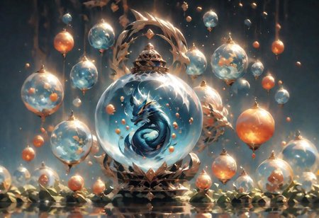Jujutsu Kaisen dragon Blue Lock Super Dragon Ball Imagine a floating garden in space, where exotic plants grow in giant transparent bubbles. Each bubble contains a unique ecosystem, with magical creatures and vibrant colors. Explore the idea of a surreal intergalactic garden that defies the laws of physics dragon