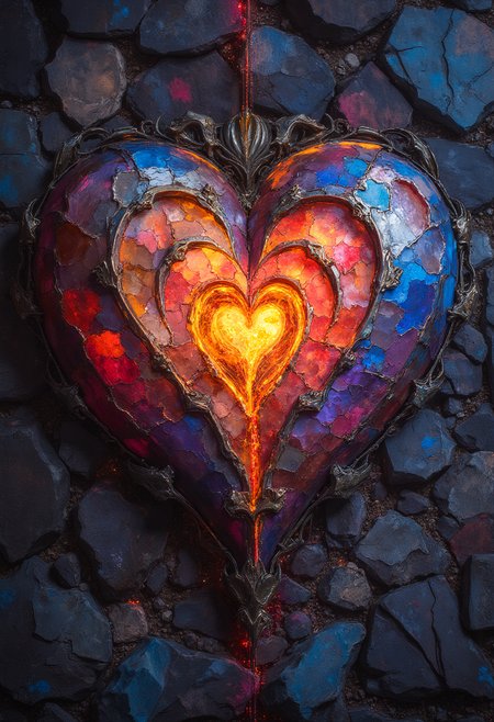 Heart made of stone, vibrant glow