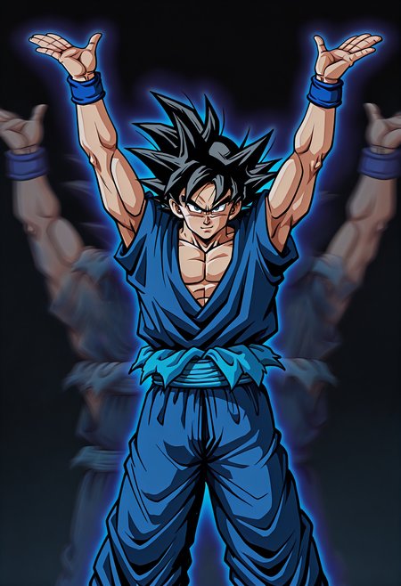 masterpiece, best quality, motiontrail, afterimage, motion trail, motion lines, motion blur,  <lora:MotionTrail_illusXL_Incrs_v1:1>, 1boy, son goku, ultra instinct, outstretched arms, black background, aura, dark aura, arms up, arms down,