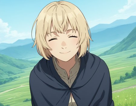 score_9, score_8_up, score_7_up, source_anime,
falintouden, <lora:falin-touden-s1-ponyxl-lora-nochekaiser:1>,
falin touden, short hair, blonde hair, closed eyes,
robe, long sleeves, open clothes,
outdoors, landscape, bent over, smile,
looking at viewer, solo, cowboy shot, dutch angle,