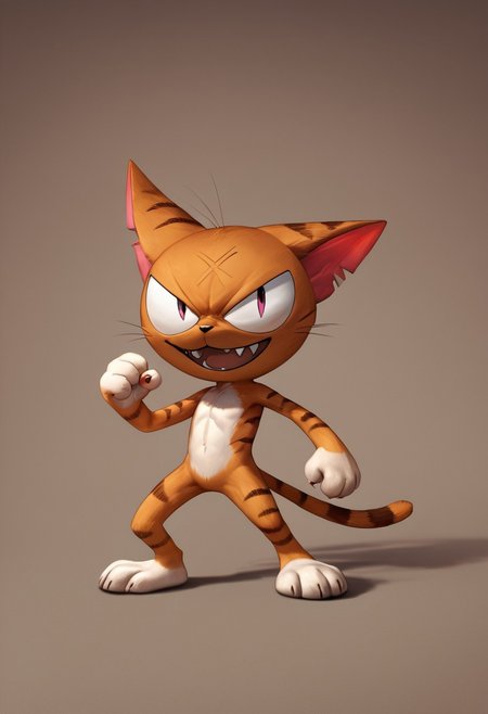 matatabi_ckc, solo, furry male, furry, looking at viewer, orange fur, eyepatch, male, cat, scar, fangs,, looking at viewer, full body view, action pose, smile, simple background, (((score_9, score_8, score_7, high quality, high detail, detailed face, good proportions, good anatomy, detailed hands, detailed fur, detailed eye, detailed eyes, 4k, 8k, HD))) <lora:add-detail-xl:-1>