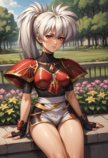 (score_9,score_8_up,score_7_up,source_anime,(masterpiece:1.2),best quality,very aesthetic,public indecency,absurdres),masterpiece,best quality,very aesthetic,fantasy,absurdres,1girl,solo, <lora:luna_p_v1.2:1>,Luna,white hair,ponytail,<lora:Fixhands_anime_bdsqlsz_V1:1>
shirt, short sleeves, bodysuit, black bodysuit, shorts, gloves, bodysuit under clothes, collared shirt (outdoors, garden, sitting, arms support), 
masterpiece,best quality, very aesthetic, absurdres, ultra detailed, high resolution, 4k, extremely detailed CG,