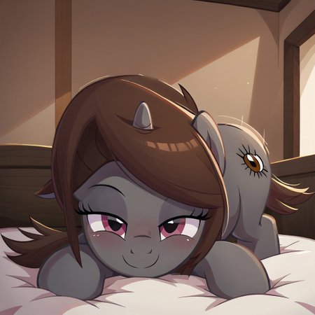masterpiece, best quality, perfect detail, score_9, score_8_up, score_7_up, rating_suggestive, 1girl, source_cartoon, oc:sonata, pony, G4, female, show accurate, (inside bedroom), bed, on bed, solo, sexy, beautiful, tail, lying on bed, butt, butt sticking out, exposed butt, ass up face down, pov, in heat, looking at you, smiling, closed mouth, lidded eyes, head facing you, head on