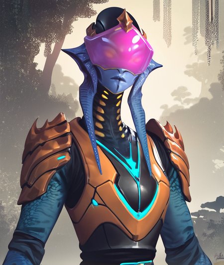 anime artwork score_9, score_8_up, score_7_up, best quality, high quality, highly detailed, cel shading, source_cartoon, <lora:Smooth Style LoRA XL:0.6> <lora:Ajonah_Crucible:1>  ajonahcur, pants, gloves, science fiction, pink visor, helmet, armor, alien girl, ridged facial features, no pupils, yellow eyes, blue skin,